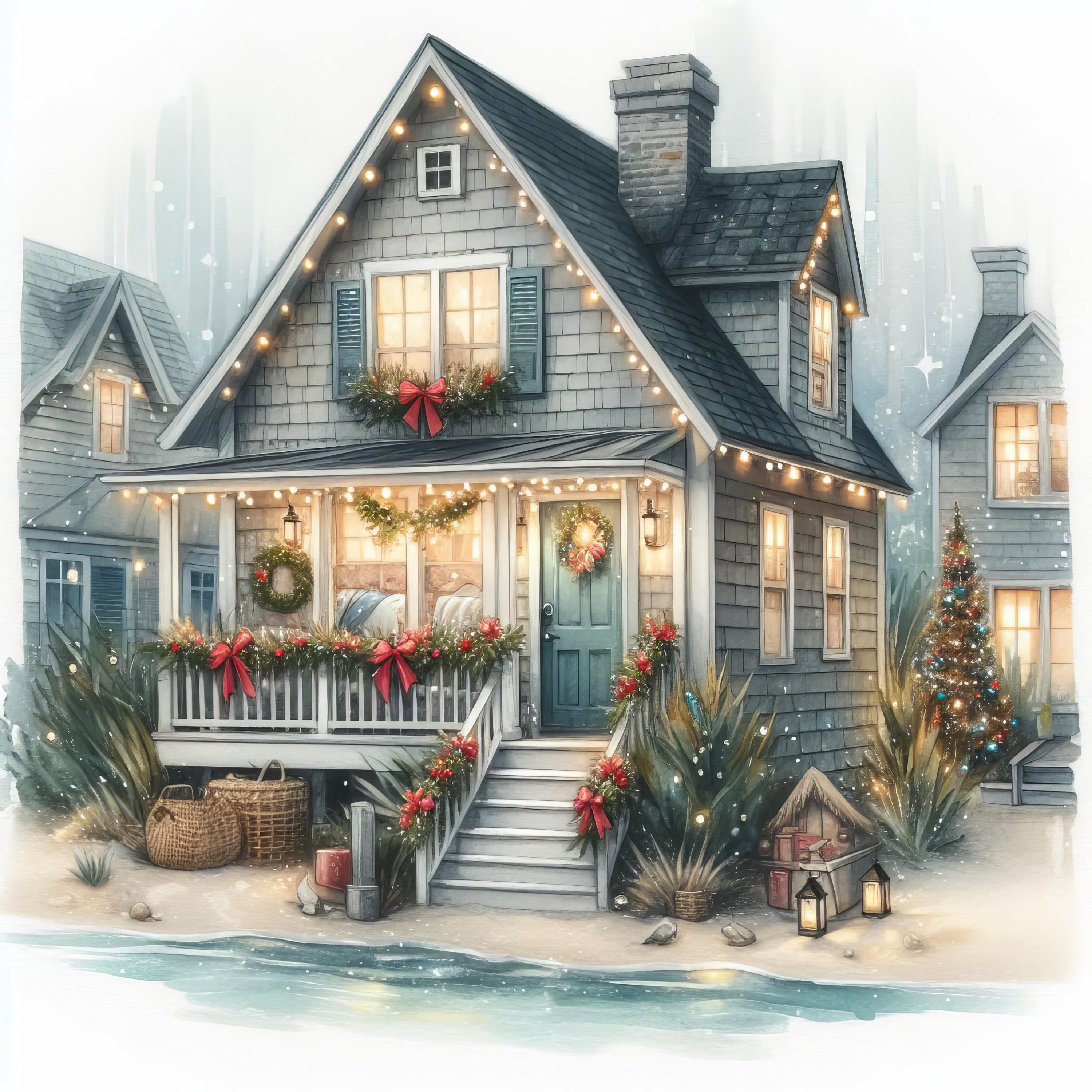 Coastal Christmas Home - Clip Art Bundle, Digital Download, Digital ...
