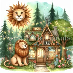 Leo Shop - Signo do Zodíaco, Astrologia, Aniversário de Verão, Vila, Decoração, Pacote de Clip Art, Download de Arquivos de Imagens Digitais