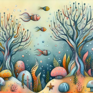 Foresta magica sottomarina - Clip Art Bundle, Download digitale, File digitali, Stravagante, Medusa, Cavalluccio marino, Mostro marino, Oceano, Conchiglia, Mare