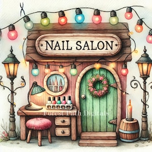 Nagelsalong - Clip Art-paket, Digital nedladdning, Digitala filer, Nyckfullt, By, Stad, Shabby Chic, Kosmetologi, Nagellack, Manikyr