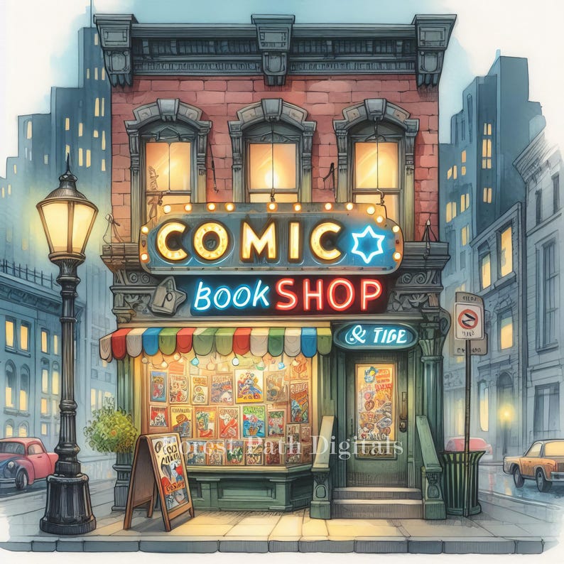 Comic Book Shop- Clip Art Bundle, Digital Files Images Download ...