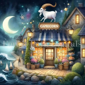 Boutique Capricorne - signe du zodiaque, astrologie, anniversaire d'hiver, océan, Village, décoration, ensemble de cliparts, téléchargement de fichiers d'Images numériques