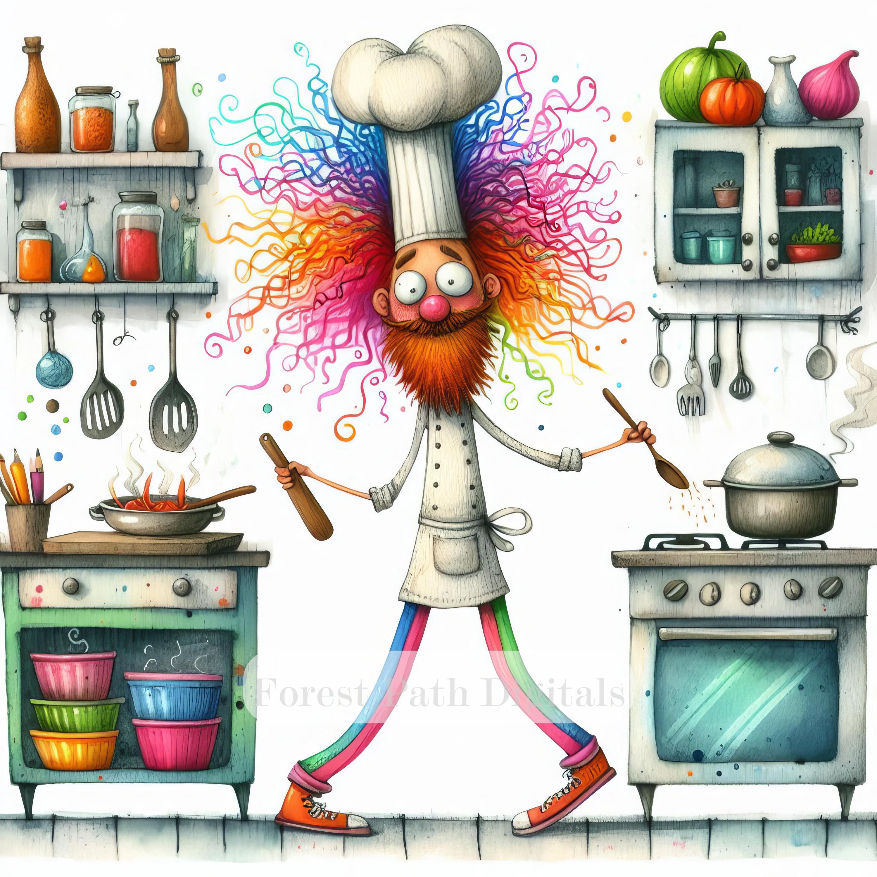 Silly Chef Graphics Quirky Chef - Clip Art Bundle, Digital Images Files Download, Whimsical ...