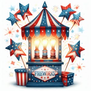 Support de feu d'artifice patriotique - lot de cliparts, téléchargement de fichiers numériques, fantaisiste, Unique, 4 juillet, vacances, drapeau américain, 4 juillet