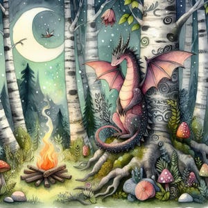 Foresta magica dei draghi - Clip Art Bundle, Download digitale, File digitali, Stravagante, Castello, Fiaba, Fantasy, Medievale, Fiume, Montagna