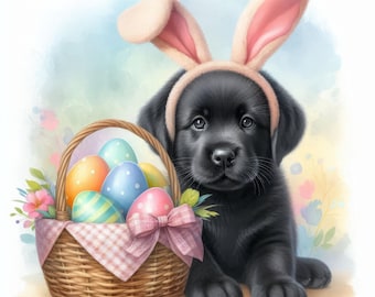 Dogs in Bunny Ears - Clip Art Bundle, Digital Download, Nursery, Flowers, Printable Designs, Puppy, Easter Eggs, Basket, Spring, Pastel