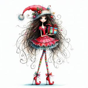 Weihnachtsgeschenk - Clip Art Bundle, digitaler Download, digitale Dateien, wunderlich, Baum, Holly, Lichter, Geschenke, Weihnachtsmütze, Mädchen