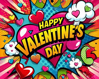 Pop Art Valentine's Day - Clip Art Bundle, Digital Download, Whimsical, Y2K, Cupid, Love, Retro, Cards, Friends, Hearts, Candy