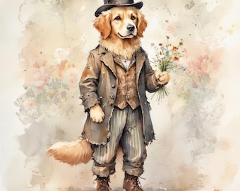 Fancy Dogs - Clip Art Bundle, Digital Download, Unique Nursery, Printable Designs, Dapper, Top Hat, Vintage, Victorian, Puppies, Pets