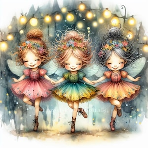 Feentanz - Clip Art Bundle, Digital Download, Digitale Dateien, wunderlich, Wald, Feen, Ballerina, Cottagecore, Schmetterlingsflügel, Blumen