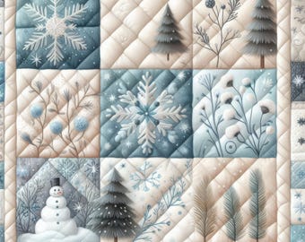 Winter Quilt - Digital Clip Art Bundle, Wall Art, Crafting, Shabby Chic, Vintage, Quilt Square, Patchwork, Christmas, Snowflake, Pine Tree