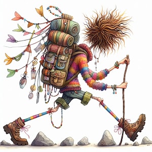 Schrullig Hiker - Clip Art Bundle, digitaler Download, digitale Dateien, wunderlich, Wandern, Berg, Camping, Spaziergang, Wander, Trek, Wanderung, Outdoor
