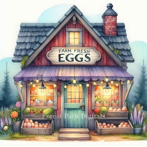 Loja de ovos frescos da fazenda - Pacote de clipart, arquivos digitais para download de imagens, peculiar, caprichoso, propriedade rural, rancho, frango, galinha, galinheiro, barraca de comida