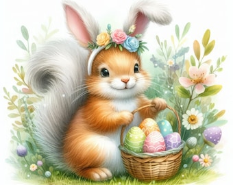 Animals in Bunny Ears - Clip Art Bundle, Digital Download, Nursery, Flowers, Printable Designs, Easter Eggs, Basket, Spring, Pastel