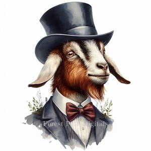 Cabra Elegante - Paquete de imágenes prediseñadas, descarga de archivos digitales, animales de granja y rancho con ropa, caprichosos, divertidos y caricaturescos, caballero distinguido