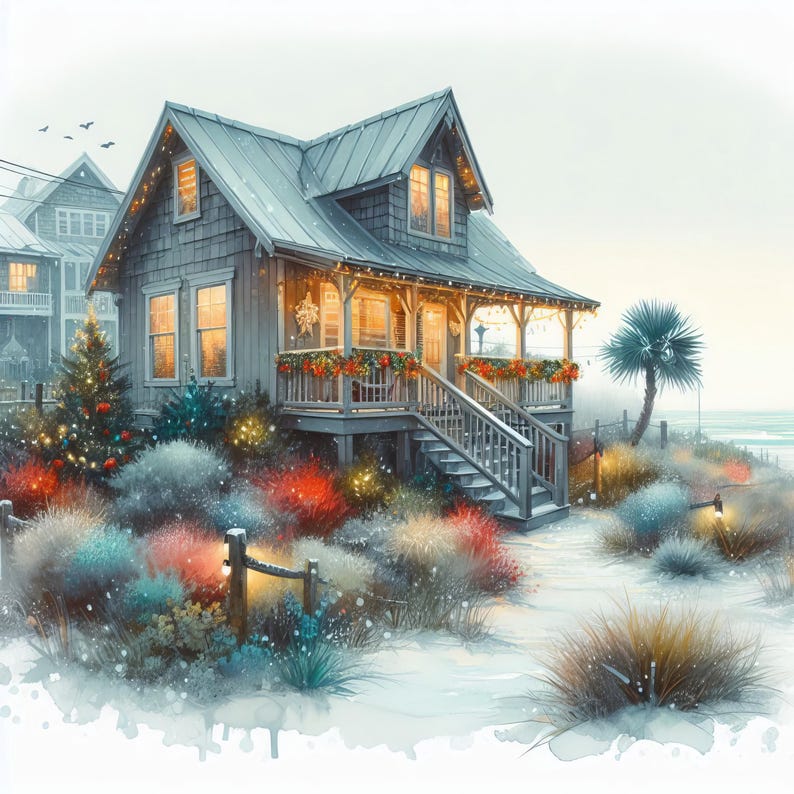 Coastal Christmas Home - Clip Art Bundle, Digital Download, Digital ...