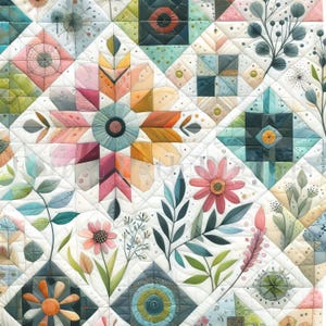 Flower Quilt - Clip Art Bundle, digitaler Download, digitale Dateien, digitale Bilder, Wandkunst, Basteln, Shabby Chic, Vintage, Quilt Quadrat