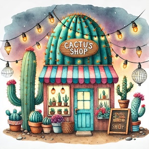 Cactus boutique - lot de cliparts, téléchargement numérique, fichiers numériques, images numériques, art mural, original, magasin, désert, western, plantes succulentes, jardin