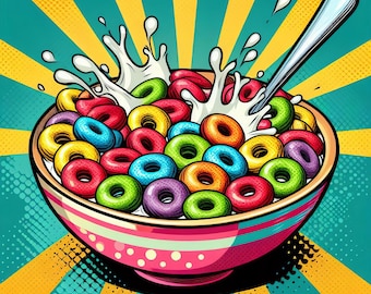 Pop Art Cereal - Digital Clip Art Bundle, Whimsical, Avant-Garde, Kitch, Abstract, Colorful, Pop Culture, Collage, Breakfast, Milk, Cartoon
