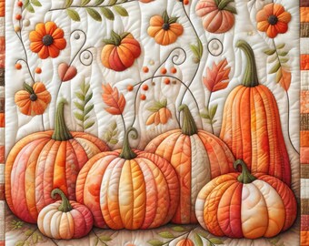 Autumn Pumpkin Quilt -Digital Clip Art Bundle, Wall Art, Crafting, Shabby Chic, Vintage, Quilt Square, Patchwork, Fall Leaves, Maple, Gourd