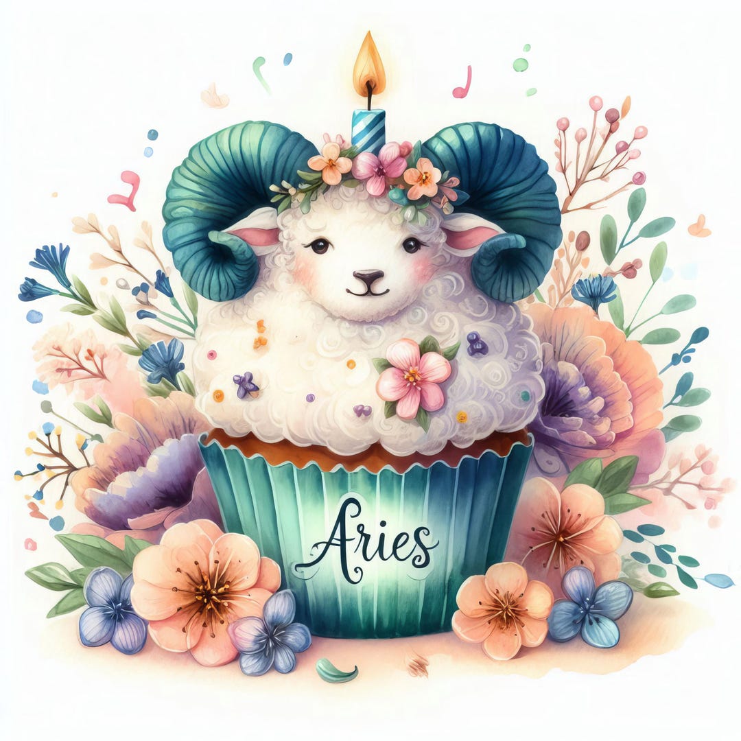 Zodiac Spring Clips Aries Cupcake - Zodiac Sign, Astrology, Spring Birthday, Clip Art ...