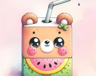 Teddy Bear Juice Box - Digital Clip Art Bundle, Whimsical, Kawaii, Anime, School Lunch, Kids, Nursery, Cute Snacks, Birthday Invitations