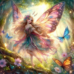 Fée papillon - Bundle de cliparts, téléchargement numérique, fichiers numériques, fantaisiste, forêt, Fae, Cottagecore, ailes, fleurs, conte de fées