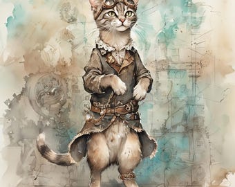 Fancy Steampunk Cats - Clip Art Bundle, Digital Download, Nursery, Printable Designs, Dapper, Top Hat, Vintage, Victorian, Kittens, Pets