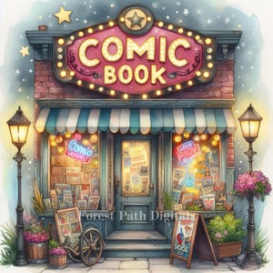 Comic Book Shop- Clip Art Bundle, Digital Files Images Download ...