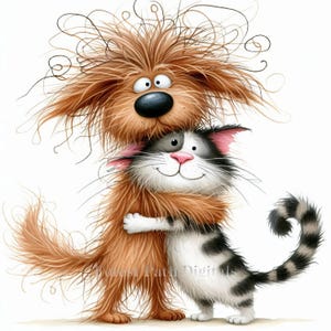 Quirky Buddy Hugs - Clip Art Bundle, Digital Files Download, Whimsical, Shabby Chic, Funny, Unique, Cartoon, Dog, Cat, Puppy, Kitten
