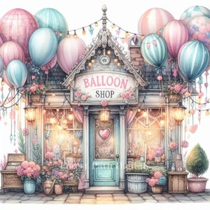 Balloon Shop - Clip Art Bundle, digitaler Download, digitale Dateien, wunderlich, Dorf, Kleinstadt, Shabby Chic, Geburtstag, Party, Feier