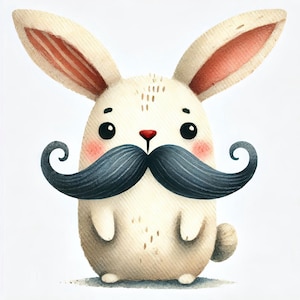 Quirky Mustache Bunny - Pacote de Clip Art, Download Digital, Arquivos Digitais, Caprichoso, Engraçado, Coelho, Páscoa, Primavera