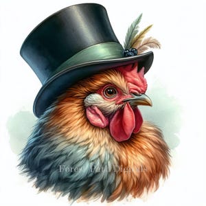 Pollo Elegante - Paquete de imágenes prediseñadas, descarga de archivos digitales, caprichoso, caricatura, divertido, gallo, animales con ropa, caballero distinguido