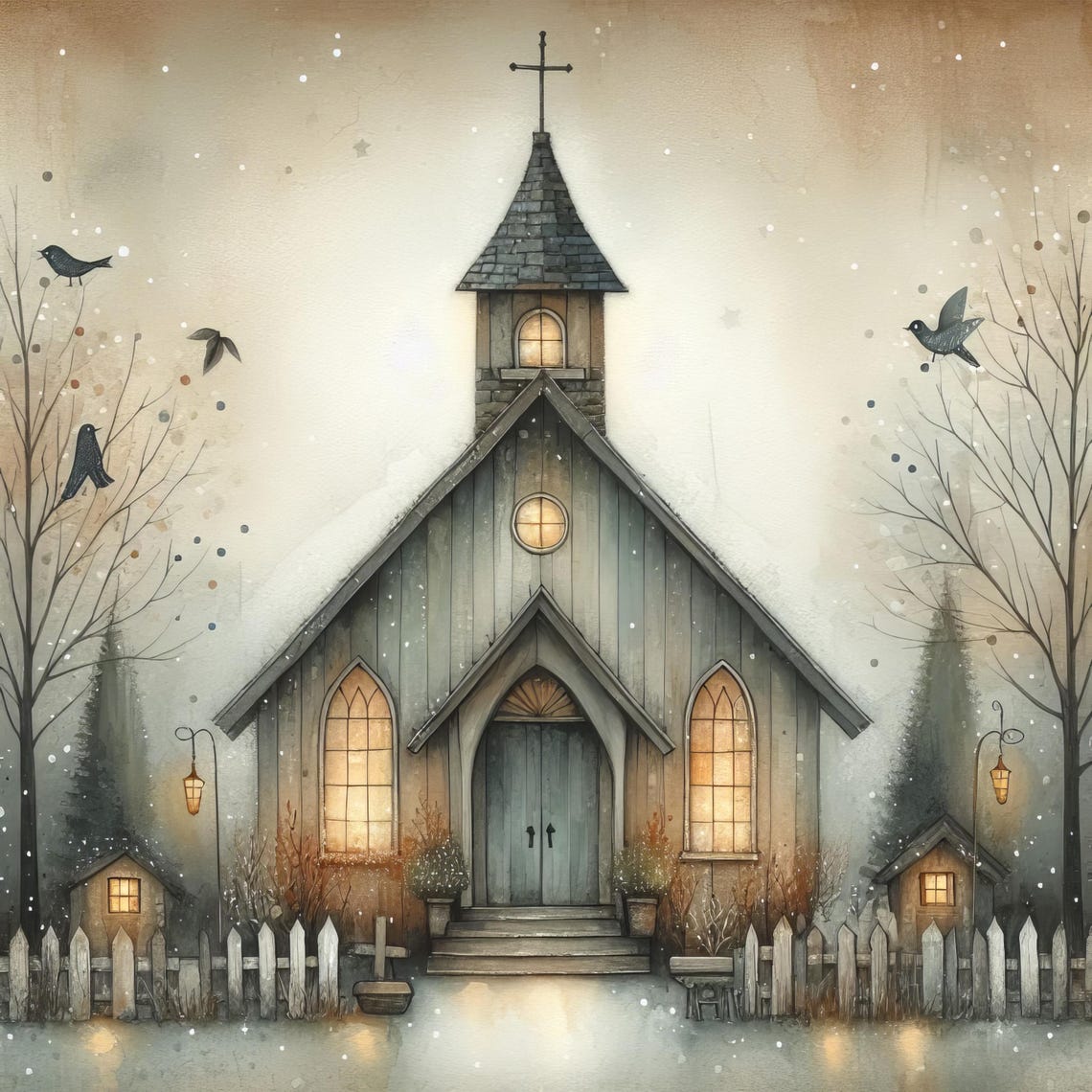Rustic Primitive Country Church - Clip Art Bundle, Digital Download ...