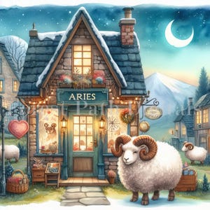Aries Shop- Sternzeichen, Astrologie, Frühling Geburtstag, Dorf, Dekor, Clip Art Bundle, digitale Bilder Dateien Download