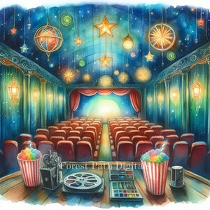 Kino - Pakiet Clip Art, Obrazy cyfrowe, Fantazyjne, Dziwaczne, Sklep, Wieś, Kreskówka, Rozrywka, Pokaz, Film, Kino, Ekran filmowy