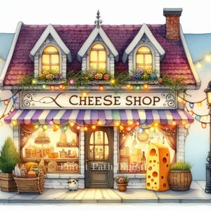 Negozio di formaggi - Pacchetto di clipart, download di immagini di file digitali, bizzarro, eccentrico, salumeria, fattoria, mucca, topo, cibo, snack, negozio, villaggio