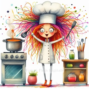 Quirky Chef - Clip Art Bundle, Digitale Bilder Dateien Download, wunderlich, Getränke, Bar, Restaurant, Diner, Koch, Küche, Grill, Herd, Ofen