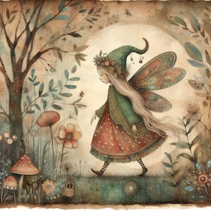 Fée de la forêt primitive - lot de cliparts, téléchargement numérique, fichiers numériques, fantaisiste, livre d'histoires, fleurs, magique, fantastique, conte de fées, ailes