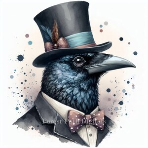 Dapper Crow - Clip Art-bundel, digitale bestanden downloaden, grillig, cartoon, grappig, raaf, dieren in kleding, Distinguished Gentleman