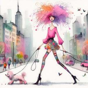 Quirky City Dog Walk - Clip Art Bundle, Download digitale, File digitali, Stravagante, Dog Walker, New York, Londra, Parigi, Francia, Paesaggio urbano