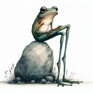 Grenouille originale sur un rocher - ensemble de cliparts, fichiers d'images numériques à télécharger, fantaisiste, animaux, étang, drôle, humour, idiot, bohème, crapaud