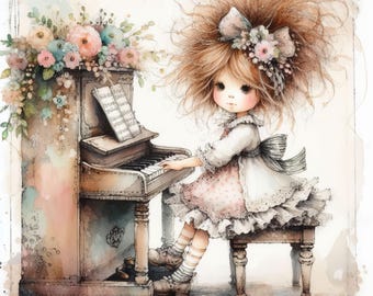 Piano Recital - Digital Clip Art Bundle, Whimsical, Shabby Chic, Music Lessons, Keyboard, Instruments, Teacher, Kids, Pianist, Music