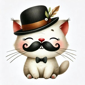 Gattino con baffi stravaganti - Pacchetto di clipart, download digitale, file digitali, stravagante, divertente, gatto, gattino, cappello, papillon