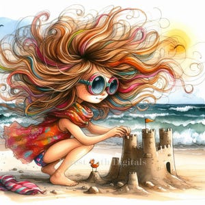 Quirky Sandcastle - Clip Art Bundle, pliki obrazów cyfrowych do pobrania, Fantazyjny, Ocean, Dzień na plaży, Morze, Wybrzeże, Brzeg, Pływanie, Tropikalny, Wakacje