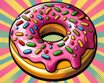 Pop Art Donut - Digital Clip Art Bundle, Whimsical, Avant-Garde, Kitch, Abstract, Colorful, Pop Culture, Collage, Breakfast, Cartoon