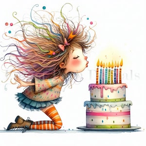 Quirky Birthday Wishes v1- Clip Art Bundle, Digital Download, Digitale Dateien, wunderlich, Geburtstagskuchen, Kerzen, Luftballons, Mädchen, Einladungen