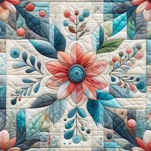 Flower Quilt v2- Clip Art Bundle, digitaler Download, digitale Dateien, digitale Bilder, Wandkunst, Basteln, Shabby Chic, Vintage, Quilt Quadrat