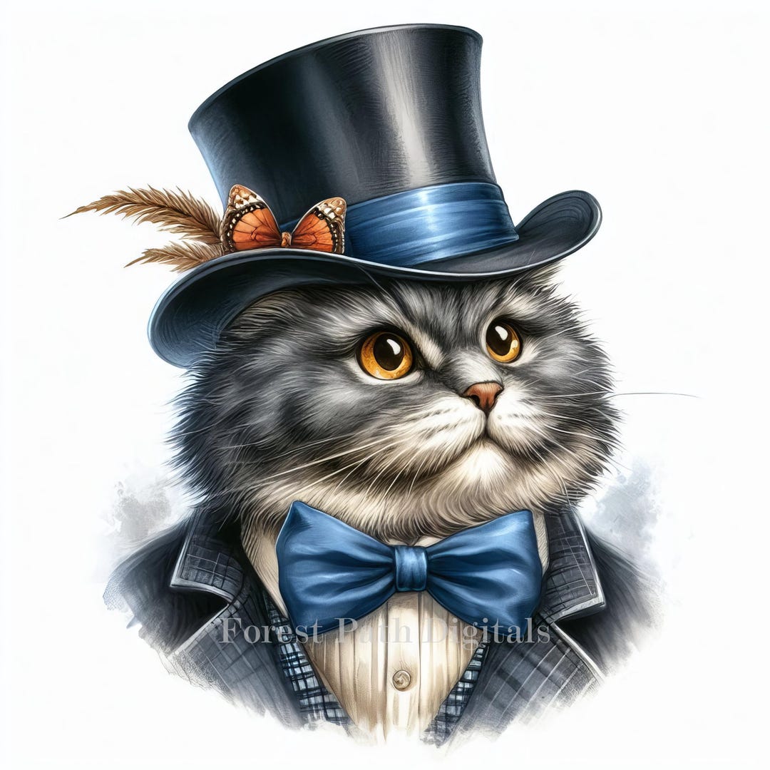 Distinguished Cat Vector Dapper Cat - Clip Art Bundle, Digital Files Download, Whimsical ...