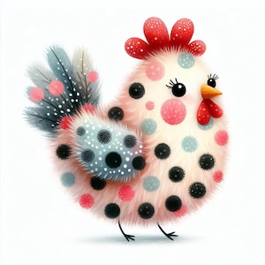 Pollo de lunares: paquete de imágenes prediseñadas, descarga digital, archivos digitales, caprichoso, granja, granero, campo, flores, polluelo, gallina, minimalista